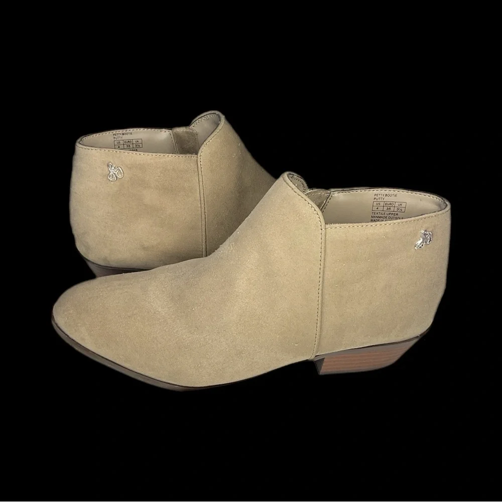Sam Edelman “Petty Bootie” Sz 4 Putty/Tan Suede Heel Chelsea, also fits Youth 2